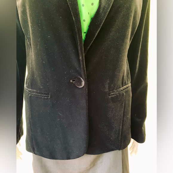 Tahari soft and shiny velvet blazer jacket single button closure pockets US M - Picture 6 of 16